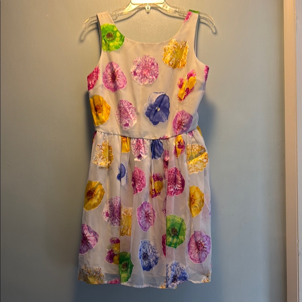 Aqua White Pleated Sundress Scoop Neck Mini